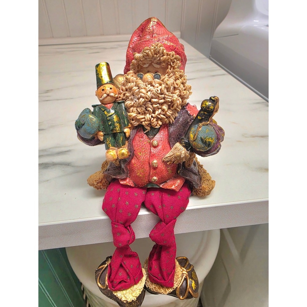 Whimsical Santa Shelf Sitter Figurine with Nutcracker and Paintbrush 7.5 Inch